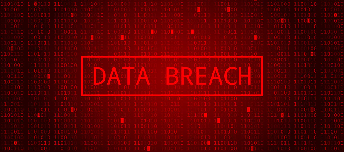 data breach banner with with code in the background
